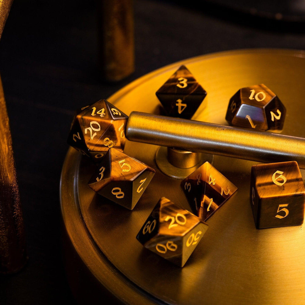 Yellow Tigers Eye Gemstone DND Dice Set (ONLINE ORDER ONLY)