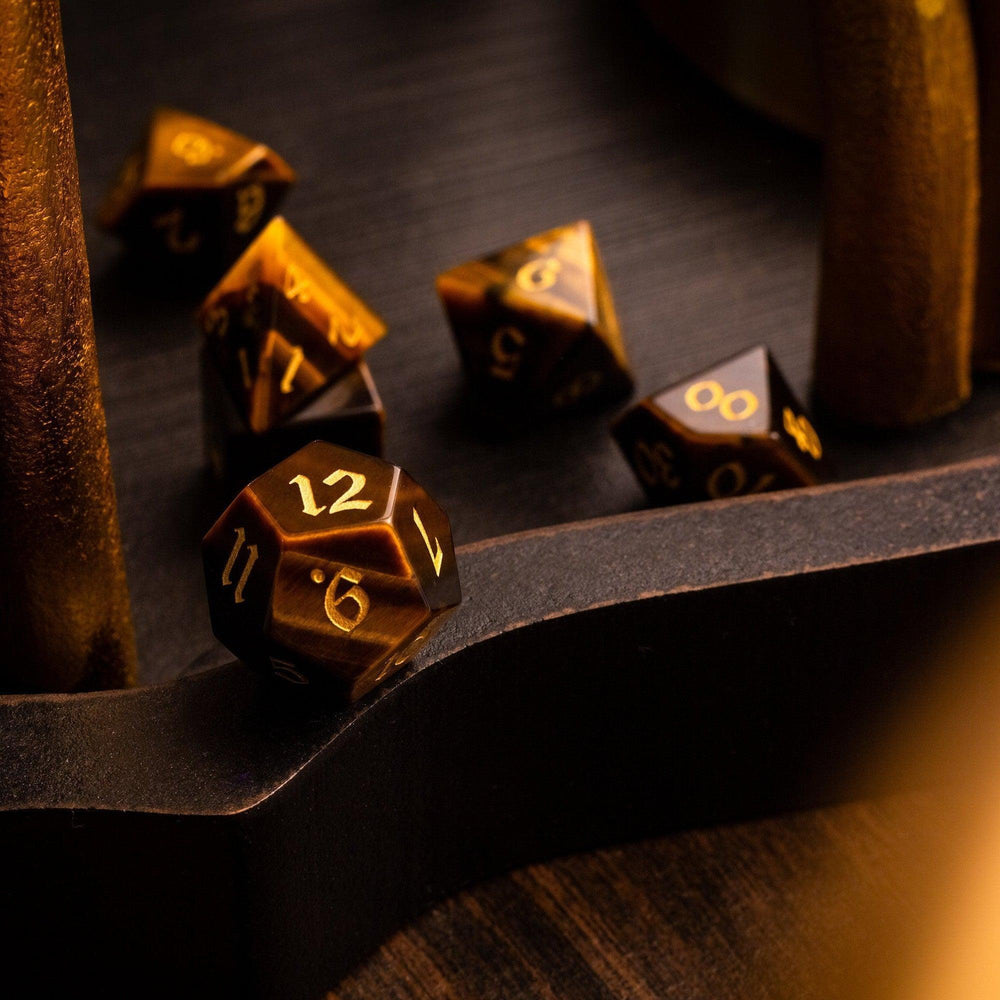 Yellow Tigers Eye Gemstone DND Dice Set (ONLINE ORDER ONLY)