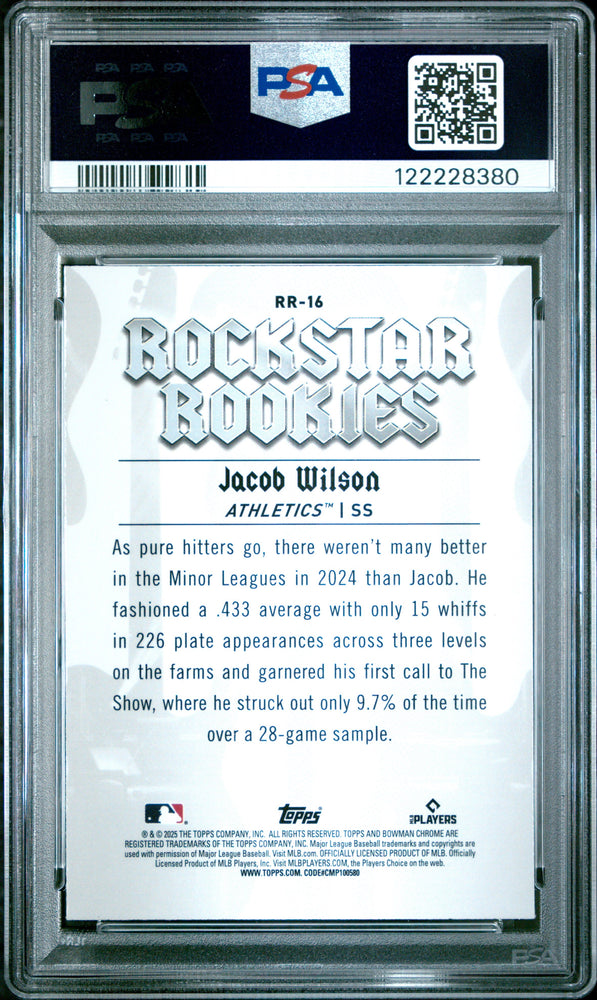 Graded 2025 Topps Bowman Jacob Wilson #RR16 Rockstar Rookies Rookie RC Baseball Card PSA 9 Mint (ONLINE ORDER ONLY)