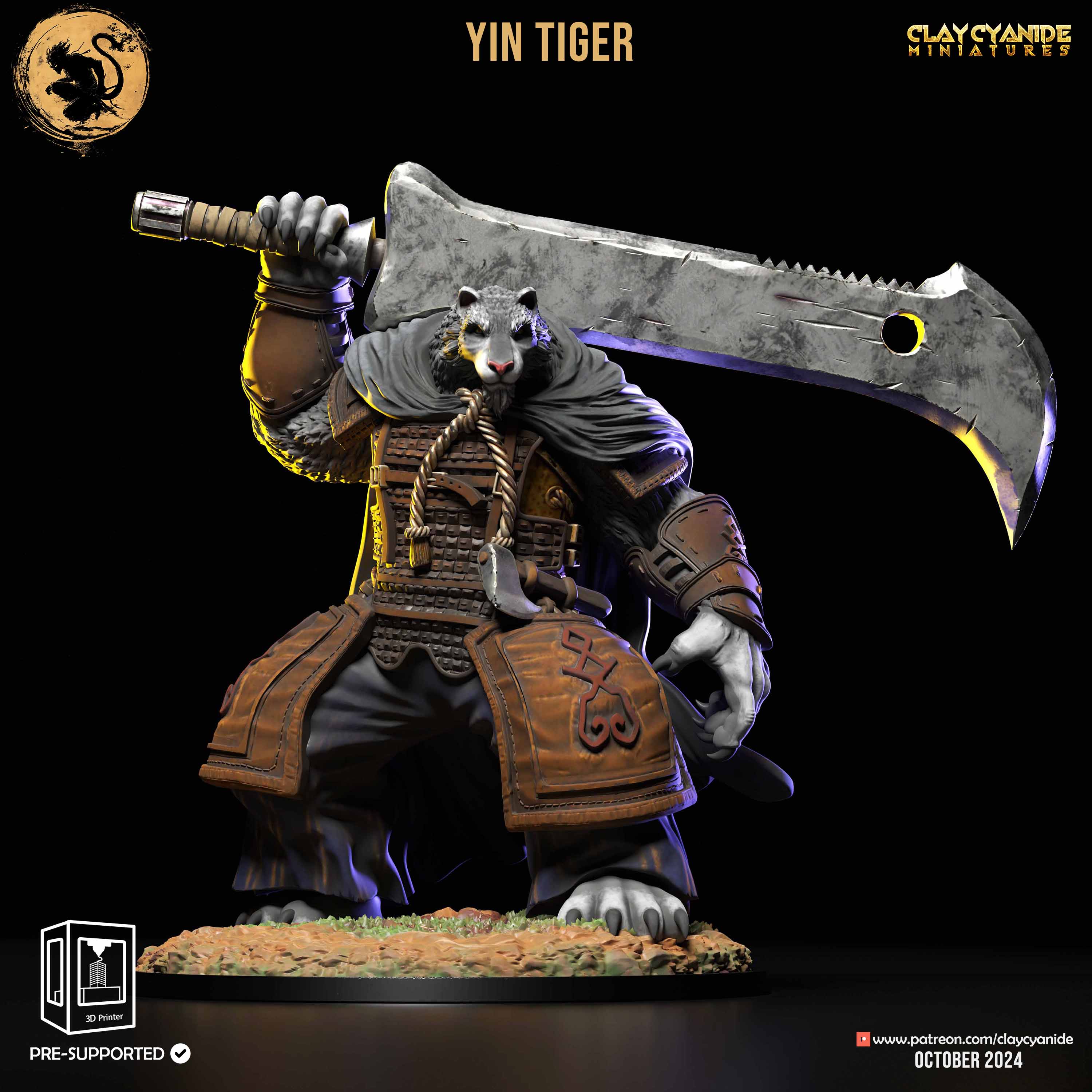 3D Printed Clay Cyanide Yin Tiger Black Myth Wukong 28 32 mm D&D (Online Only)