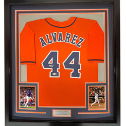 Framed Facsimile Autographed Yordan Alvarez 35x39 Houston Orange Reprint Laser Auto Baseball Jersey (ONLINE ORDER ONLY)