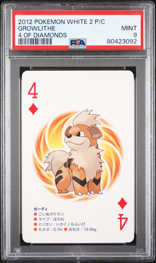 2012 POKEMON WHITE 2 PLAYING CARDS GROWLITHE 4 OF DIAMONDS PSA 9 (Online Order Only)