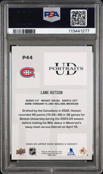 Graded 2024 Upper Deck Lane Hutson #P44 UD Portraits Rookie RC Hockey Card PSA 10 Gem Mint (ONLINE ORDER ONLY)