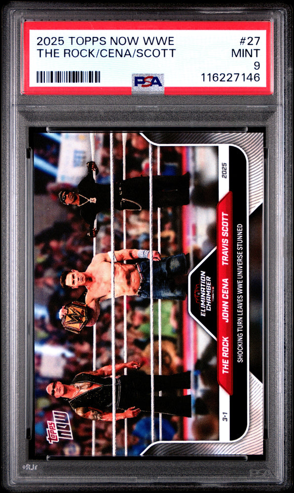 Graded 2025 Topps Now WWE The Rock John Cena Travis Scott #27 Wrestling Card PSA 9 Mint (ONLINE ORDER ONLY)
