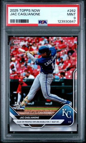 Graded 2025 Topps Now Jac Caglianone #262 Rookie RC Baseball Card PSA 9 Mint (ONLINE ORDER ONLY)