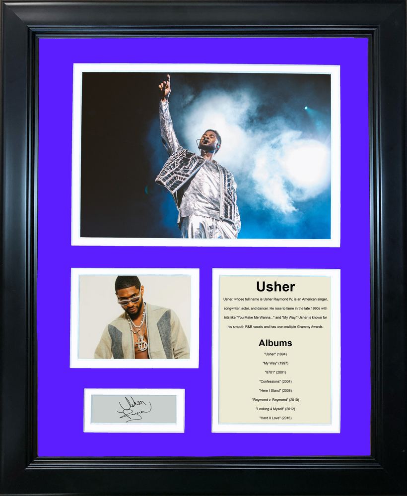 Framed Usher Discography Facsimile Laser Engraved Signature Auto 11"x14" Music Photo Sig Collage (ONLINE ORDER ONLY)