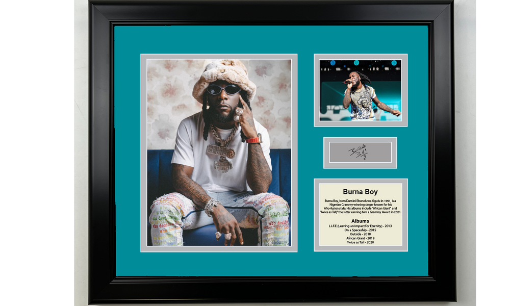 Framed Burna Boy Facsimile Laser Engraved Signature 14x11 3 Photo Collage (ONLINE ORDER ONLY)