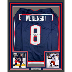 Framed Facsimile Autographed Zach Werenski 35x39 Columbus Blue Reprint Laser Auto Hockey Jersey (ONLINE ORDER ONLY)