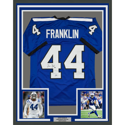 Framed Autographed/Signed Zaire Franklin 35x39 Indianapolis 2025 Style Blue Football Jersey Beckett BAS COA (ONLINE ORDER ONLY)