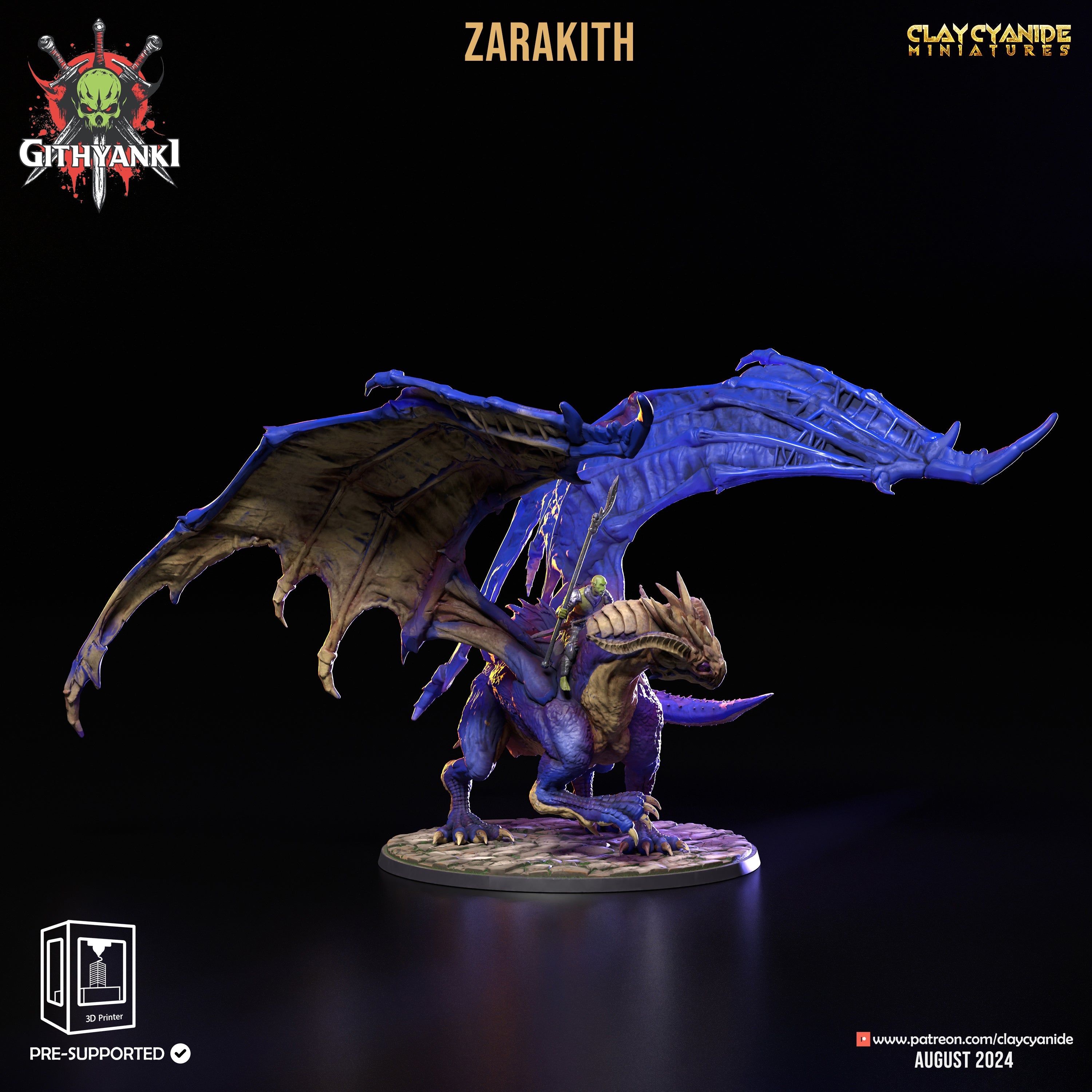 3D Printed Clay Cyanide Dragon Rider Zarakith Githyanki Faction 28 32 mm D&D (Online Only)