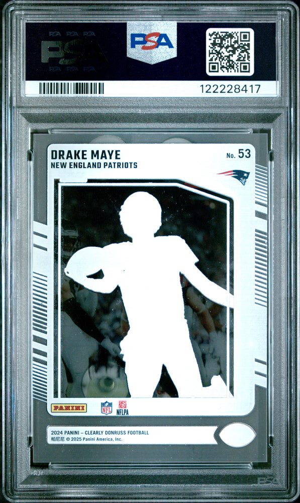 Graded 2024 Panini Clearly Donruss Drake Maye #53 Rookie RC Football Card PSA 8 Near Mint (ONLINE ORDER ONLY)