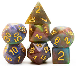 Purple & Green w/gold Galaxy Glitter 7-Dice Set RPG (Online Only)