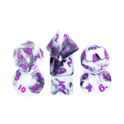 Black White Blend 7-Dice Mini-Dice RPG Set w/Purple Numbers Miniature Dice (Online Only)