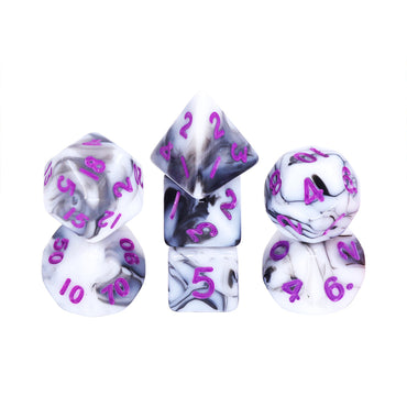 Black White Blend 7-Dice Mini-Dice RPG Set w/Purple Numbers Miniature Dice (Online Only)
