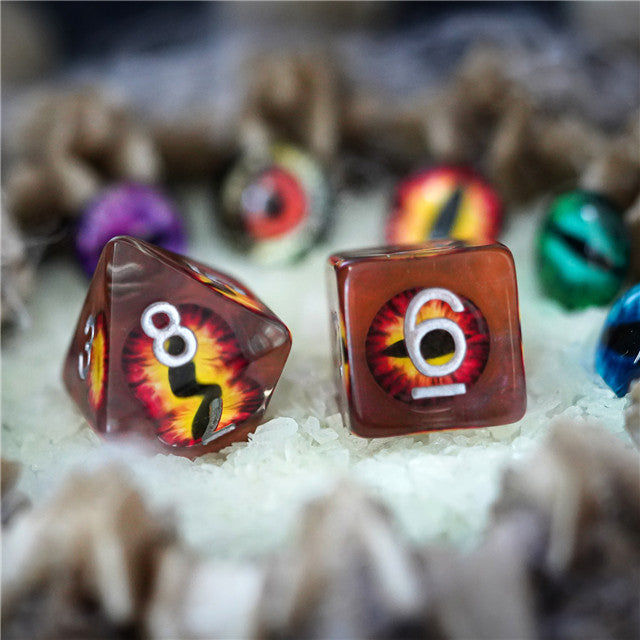 Brown Demon Eye Dragon Eye Dice 7-Dice Set Resin Dungeons and Dragons Dice (Online Only)