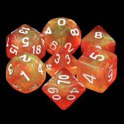 Walking the Sun Orange/Yellow Glitter 7-Dice Set by HendgaDice (Online Only)