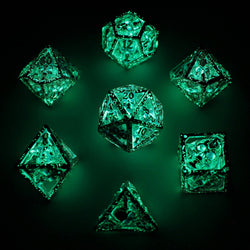 Skull's Grin Hollow Metal Dice Set - Glow in the Dark Blue (ONLINE ORDER ONLY)