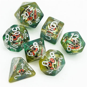 Reptile Green Demon Eye Dragon Eye Dice 7-Dice Set Resin Dungeons and Dragons Dice (Online Only)