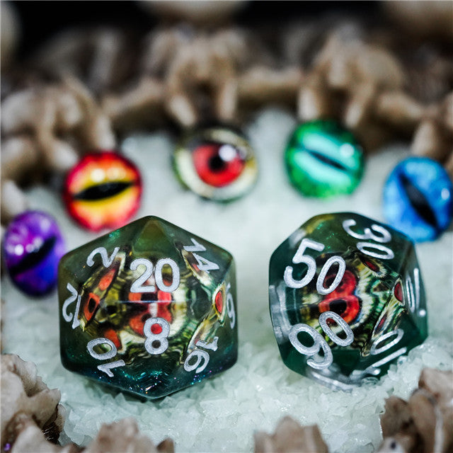 Reptile Green Demon Eye Dragon Eye Dice 7-Dice Set Resin Dungeons and Dragons Dice (Online Only)