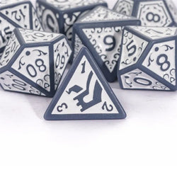 Grey with White Irregular Pattern Fill: 7-Piece Acrylic Dice Set (Online Only)