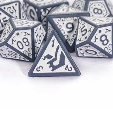 Grey with White Irregular Pattern Fill: 7-Piece Acrylic Dice Set (Online Only)