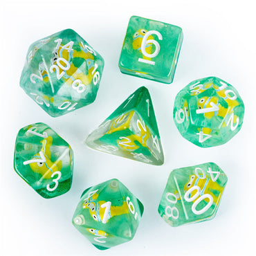 Gold Fish Green 7-Dice Dnd Dice | Glitter w/White Numbers Set (Online Only)