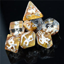 White Starfish Dice on Gold 7-Dice Set Resin Dungeons and Dragons Dice (Online Only)
