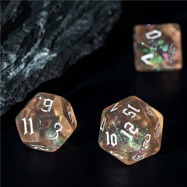 Peach Glitter Party Glitter Dice (White font) 7-Dice Set RPG DND (Online Only)