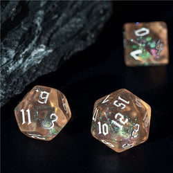 Peach Glitter Party Glitter Dice (White font) 7-Dice Set RPG DND (Online Only)