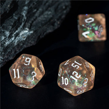 Peach Glitter Party Glitter Dice (White font) 7-Dice Set RPG DND (Online Only)