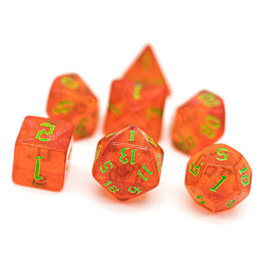 Strawberry Red Glitter Party Glitter Dice (Green font) 7-Dice Set RPG DND (Online Only)