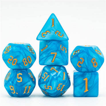Blue Macaron 7-Dice Blend Set w/Gold Numbers (Online Only)
