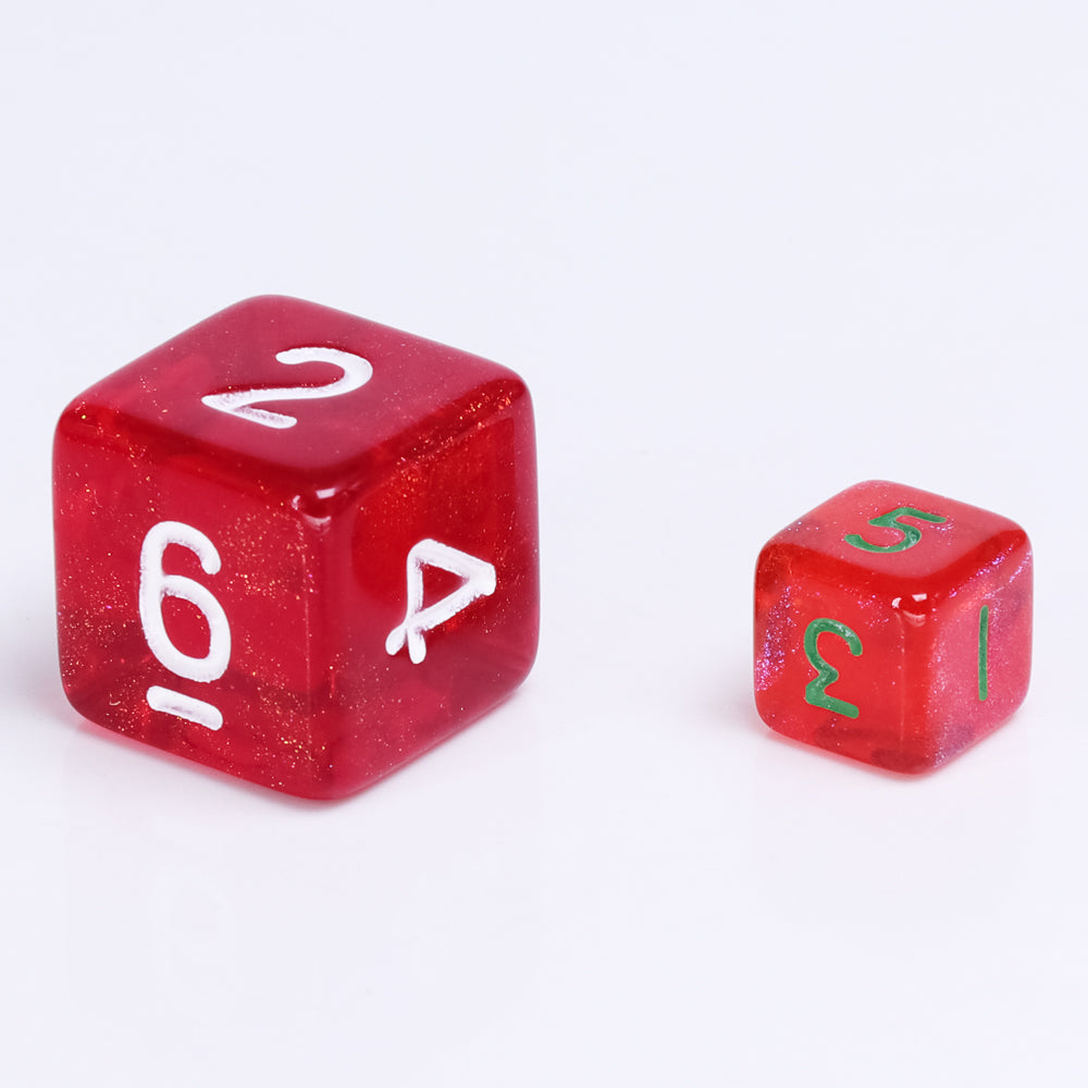 Glitter Red 7-Dice Mini-Dice RPG Set w/Green Numbers Miniature Dice (Online Only)
