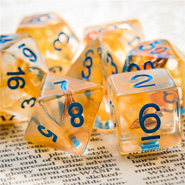 Ranger (Arrow) Clear Dice Blue w/ Golden Arrow 7-Dice Set Rpg (Online Only)