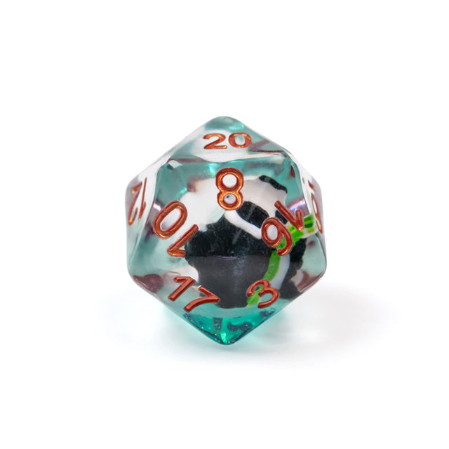 Bamboo Panda on Blue Glitter 7-Dice Set w/Copper Numbers Dnd Dice Set (Online Only)
