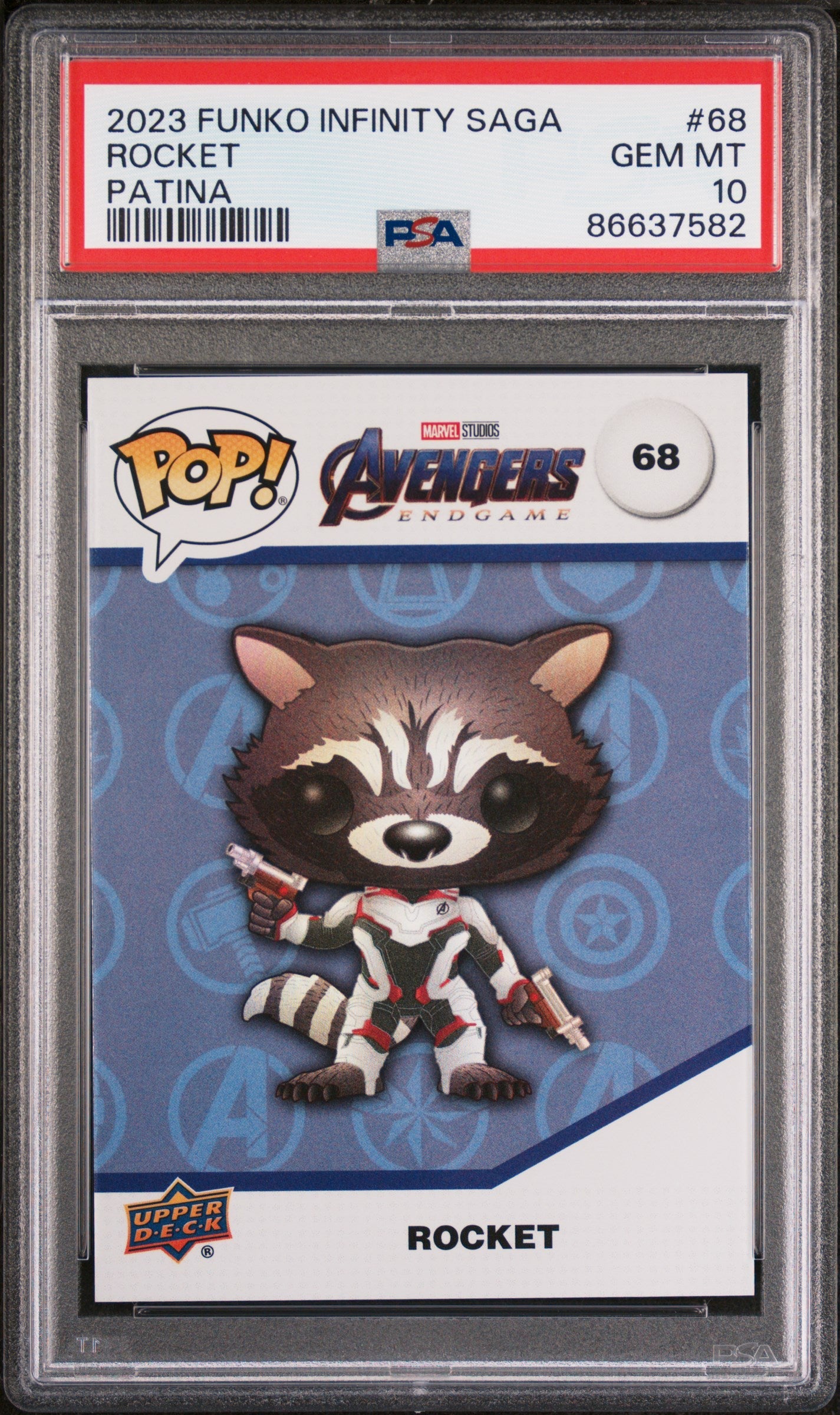 2023 UPPER DECK FUNKO POP MARVEL  ROCKET PATINA #68  PSA 10 (Online Order Only)