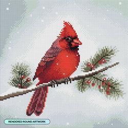 Diamond Art Club – Winter Cardinal Diamond Painting (Round Drill, 13" x 13") (ONLINE ORDER ONLY)