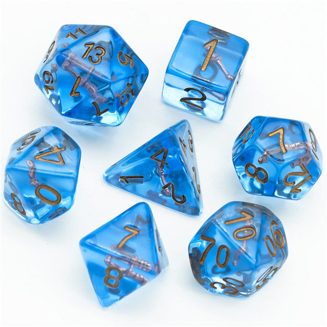 Wizard (Magic Wand) Clear Blue Dice w/ Golden Wand 7-Dice Set Rpg (Online Only)