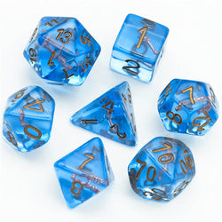 Wizard (Magic Wand) Clear Blue Dice w/ Golden Wand 7-Dice Set Rpg (Online Only)