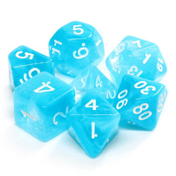 Sky Blue Swirl with White Numbering 7-Dice Set RPG (Online Only)