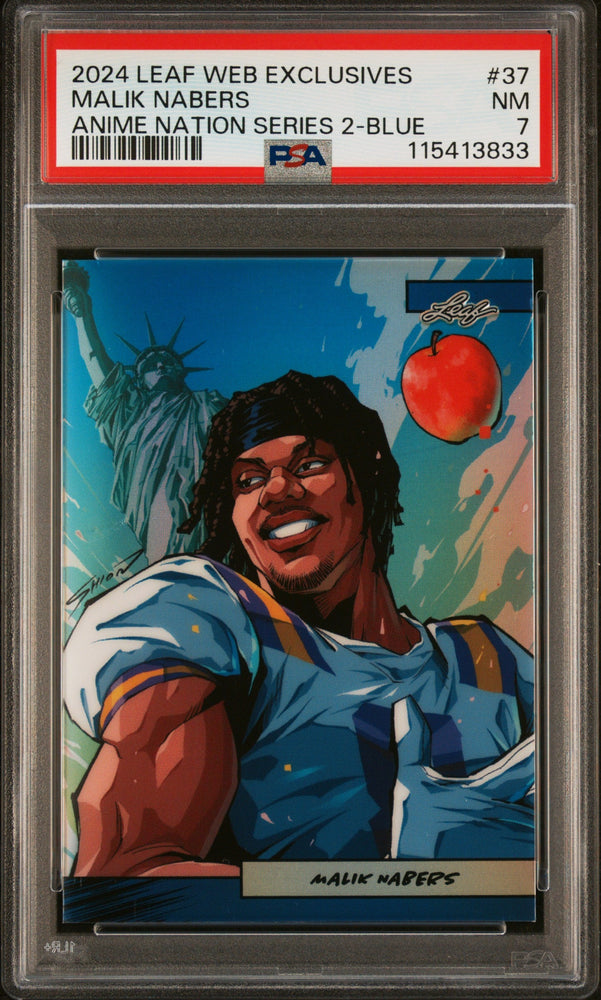 Graded 2024 Leaf Web Exclusives Malik Nabers #37 Anime Nation Series 2 Blue /75 Football Card PSA 7 Near Mint (ONLINE ORDER ONLY)