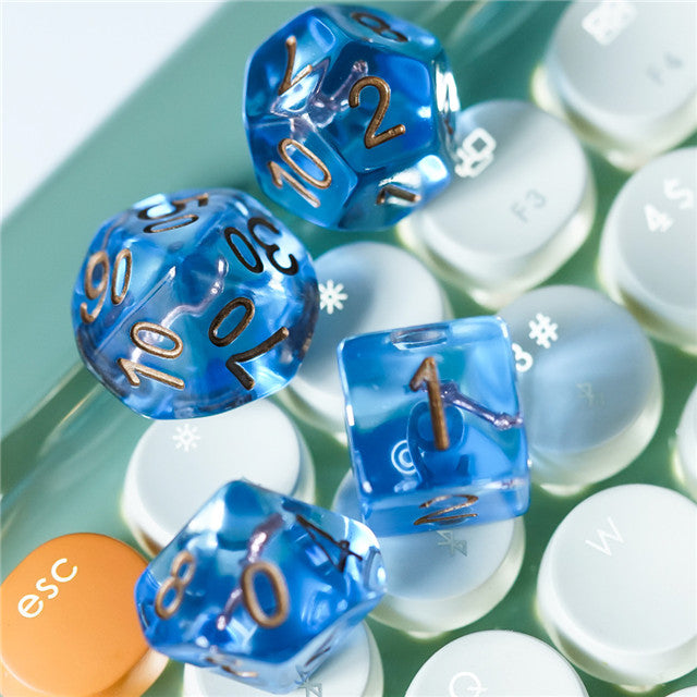 Wizard (Magic Wand) Clear Blue Dice w/ Golden Wand 7-Dice Set Rpg (Online Only)