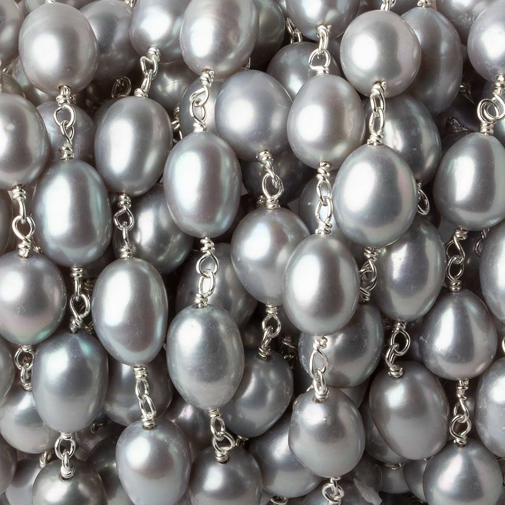 AAA 10x7mm Silver Oval Freshwater Pearl Silver .925 Chain by the foot (ONLINE ORDER ONLY)