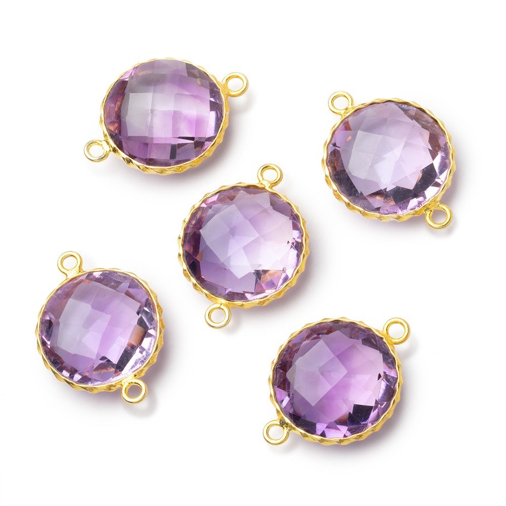 AAA Vermeil Rope Bezel Pink Amethyst Faceted Coin Connector 1 piece (ONLINE ORDER ONLY)