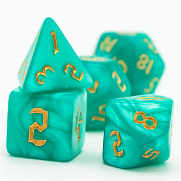 Seafoam Macaron 7-Dice Blend Set w/Gold Numbers (Online Only)