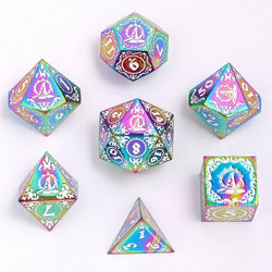 Wizard Solid Metal Polyhedral Dice Set - Rainbow with White (ONLINE ORDER ONLY)