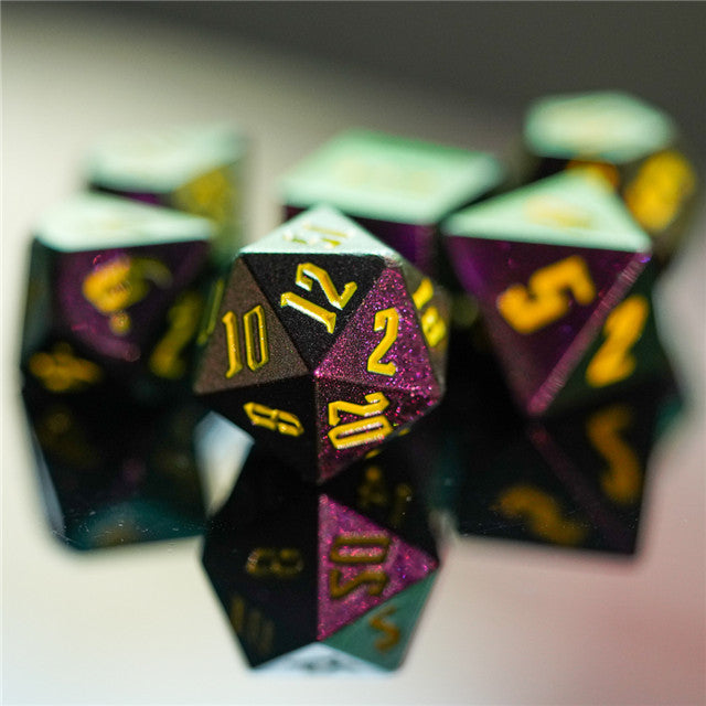 Rose Red Monster Glitter DND Dice (Rose Red&Green&Golden) 7-Dice Dungeons and Dragons Dice (Online Only)