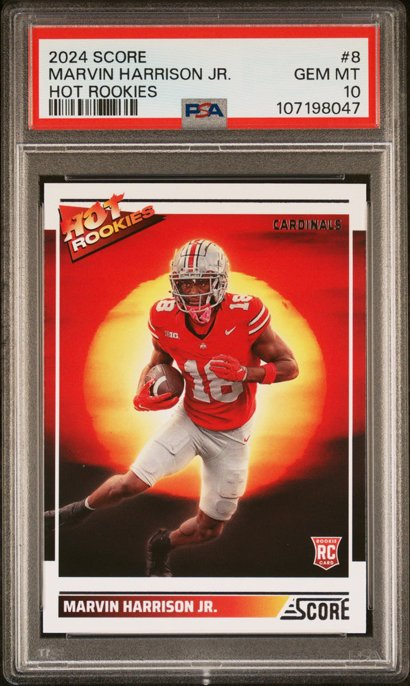Graded 2024 Panini Score Marvin Harrison Jr #8 Hot Rookies Rookie RC Football Card PSA 10 Gem Mint (ONLINE ORDER ONLY)