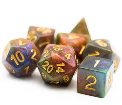 Purple & Green w/gold Galaxy Glitter 7-Dice Set RPG (Online Only)