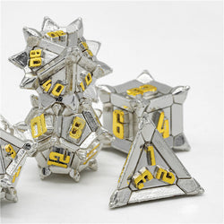 White w/Gold Pinwheel Strengthened Metal 7-Dice Set | Metal DND Dice (Online Only)